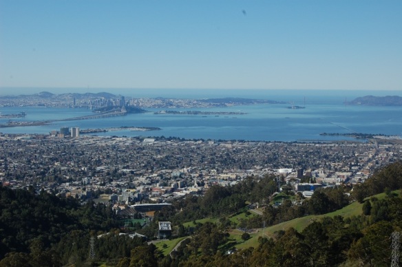 View from near Grizzly peak, looking down Strawberry Canyon onto Berkeley, the bay, and San Francisco.