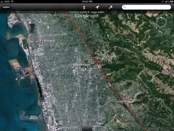 Google Earth depection of Heyward Fault